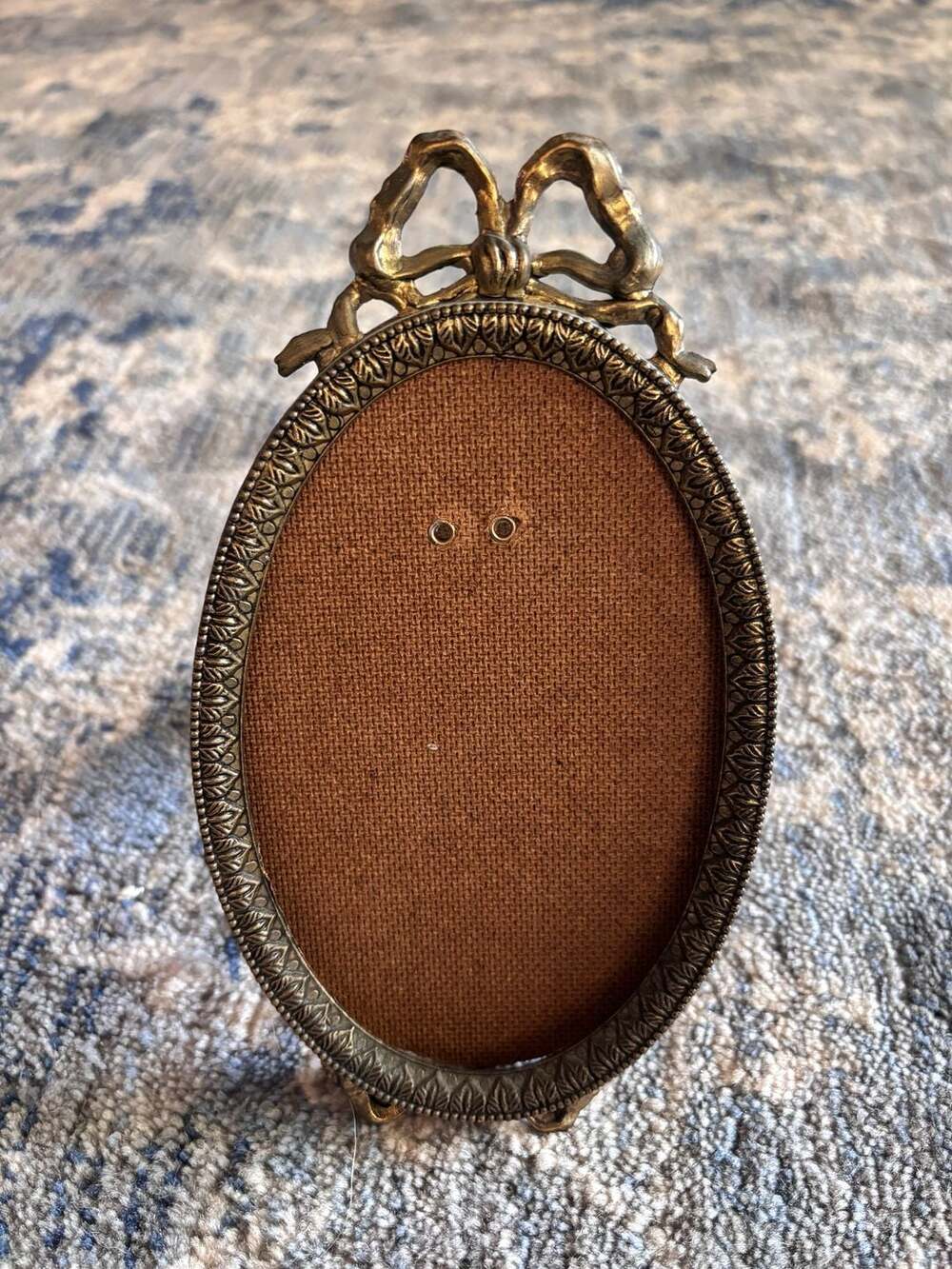 Vintage Italian Brass Oval Picture Frame Ribbon Top